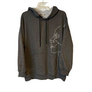 OC Order Plus Hoodie Sweatshirt Womens Medium Gray Face Outline Graphic NEW